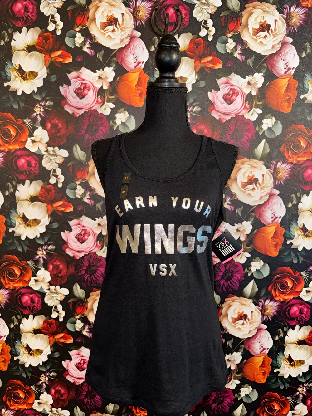 NWT Victoria’s Secret VSX Black Tank Top with Metallic  VS Angel Graphic, M